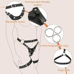 Sex Strap On Harness For Women Pegging Dildo, Adult Sex Toy With Detachable 3 Size Metal O-Rings Thigh Cuffs, Wearable Adjustable Bondage Gear For Couple Lesbian Gay Vaginal Anal Play (Black)