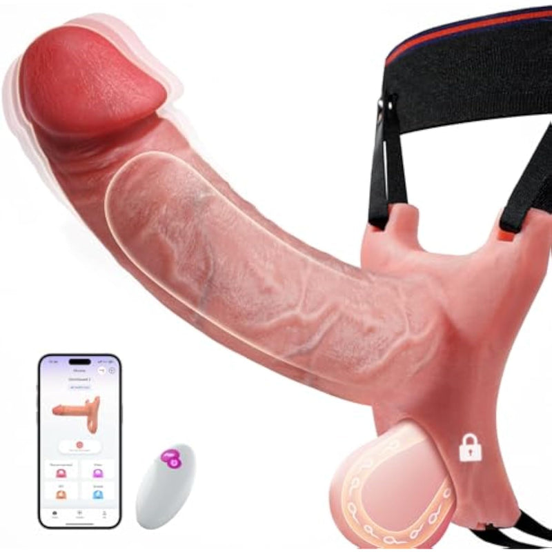 Strap-On Penis Sleeve Male Vibrator - 5-In-1 Strap On Hollow Dildo Enlarger Upgraded App & Remote Control Multiple Modes?Adult Male Sex Toys Penis Ring Extender Cock Sleeve For Men Couples
