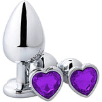 Anal Butt Plug Trainer Kit 3 Pcs Metal Butt Plugs Heart Shaped Jewelry Anal Sex Trainer Sex Toys Unisex Valentine'S/Birthday Gift For Beginners Advanced Users (Deep Purple)