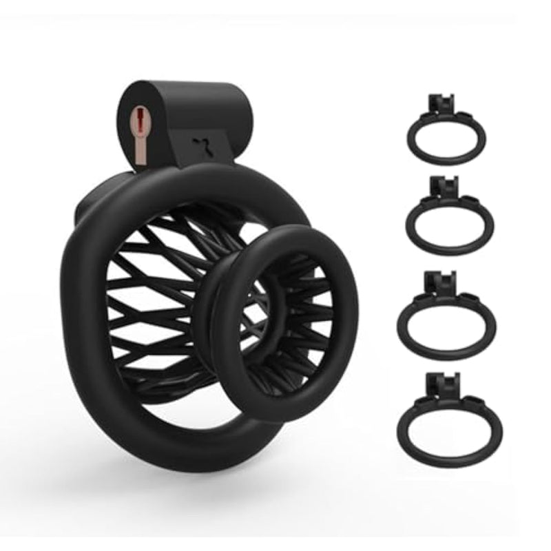Negative Chastity Cage Nylon 3D Small Chastity Devices Locked Cock Cage Sex Toy Adult Breathable Bdsm Bondage Devices (Black)