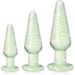 Glass Anal Plug Set Glow In The Dark 3 Piece Crystal Butt Plug Training Kit Sex Toys For Adult Men Women Couples