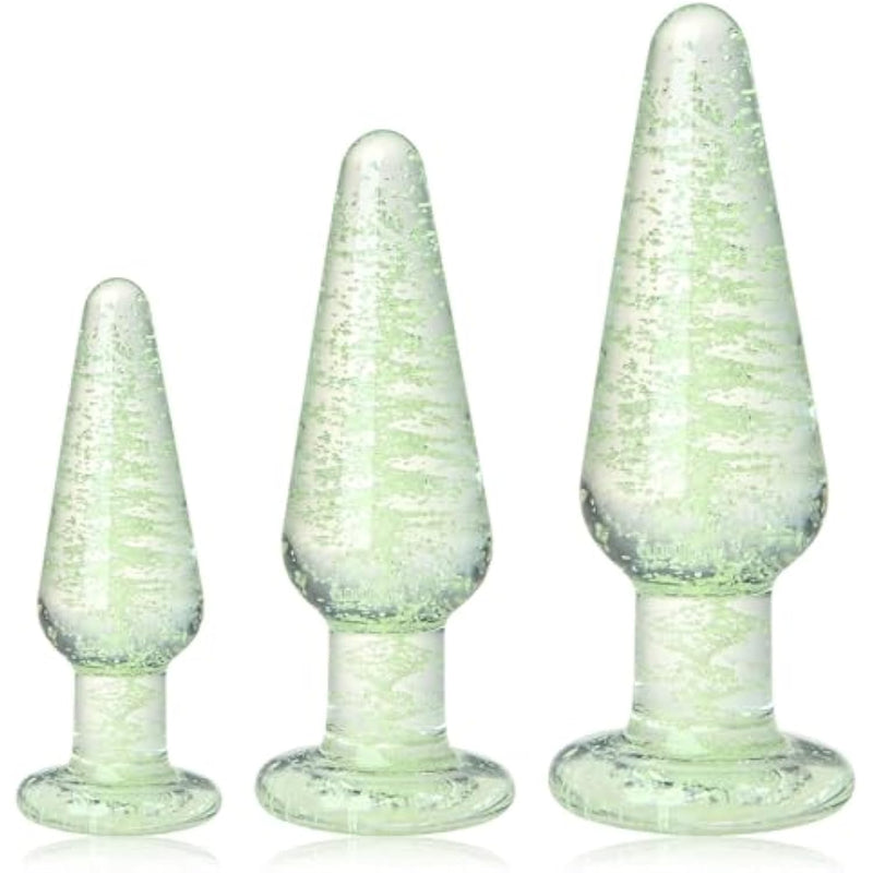 Glass Anal Plug Set Glow In The Dark 3 Piece Crystal Butt Plug Training Kit Sex Toys For Adult Men Women Couples