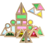 Wood Building Blocks Set For Kids 24 Pcs Rainbow Stacker Stacking Game Construction Toys Set Preschool Colorful Learning Educational Toys - Geometry Wooden Blocks For Boys & Girls