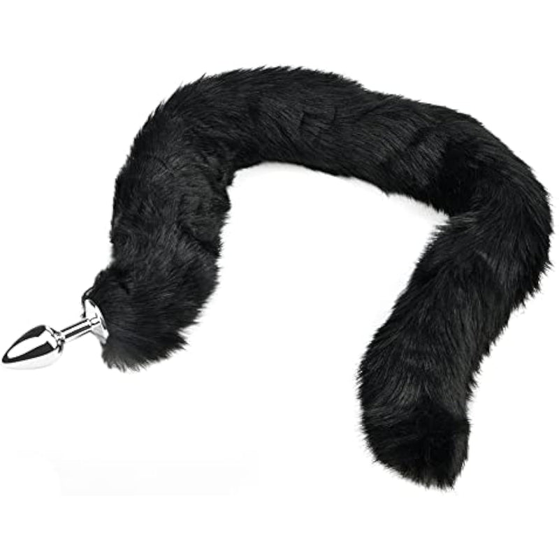 Butt Plug With Smooth Long Fox Tail Anal Sex Toys Role Play Flirting Animal Tail For Couple Black (M)