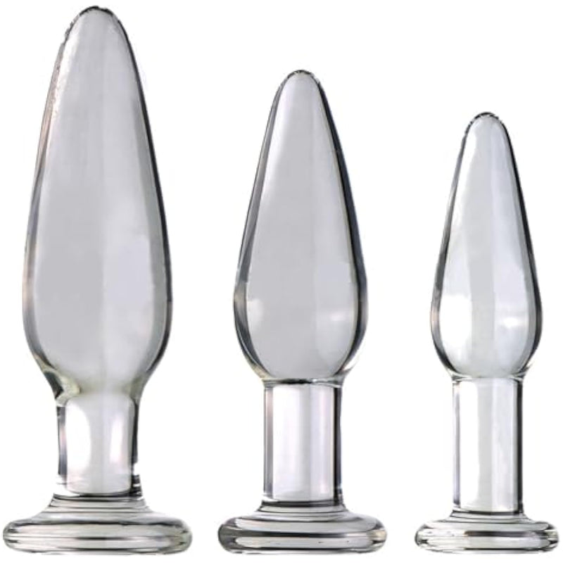 3Pcs Conical Glass Anal Plug - Transparent Butt Plug, Glass Anal Trainer Massage Butt Plug G-Spot Stimulator Prostate Massage Vaginal Masturbation For Women Men Couples Lover