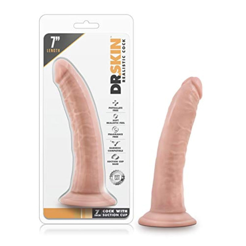 Adult Sex Toys – Dr. Skin Realistic 7 Inch Dildo - 1.5 Inch Thick O Ring Strap On Harness Compatible Suction Cup Base – Body-Safe Tapered Head Fantacy Play - Women Men Couples – Vanila