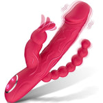 Rabbit G Spot Dildo Vibrator Adult Sex Toys For Women, 3 In 1 Vaginal Anal Beads Clitoris Double 10 Vibration Modes Silicone Nipple Stimulator Massager For Female Couple Play & Games