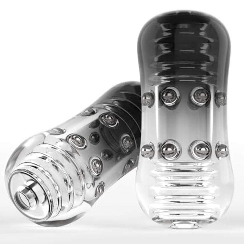 3D Realistic Pocket Pussy With 12 Stimulating Beads & Suction Technology - Transparent Tpe Sleeve, Realistic Textured Design, Portable Discreet Sex Toy For Men (Black+Transparent)