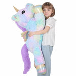 44 Inch Giant Rose Rainbow Unicorn Stuffed Animal Plush Toy With Wings Soft Cute Large Unicorn Plushies Animals Body Pillow Gift For Children Boy Girl Kids Birthday Valentine Room Decorations