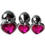 3 Pcs Anal Plug Set, Heart Shaped Metal Anal Sex Trainer Jeweled Butt Plugs Toy For Beginners, Rose Red