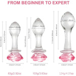 3-Piece Rose And Droplet Shaped Glass Anal Plug Set, Crystal Butt Plugs, Anal Stimulation Trainer, Anus Expander Training Sex Toys Anal Masturbation Plug For Adult Men Women Gay And Couples