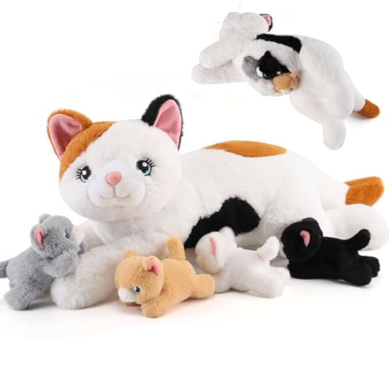5 Pieces Cat Stuffed Animals With Babies Inside Belly - 1 Mommy Stuffed Cat With 4 Kittens - Stuffed Kitty Plush Toys For Kids Age 3-8, Gifts Ideal For Christmas, Valentine'S, Birthday