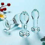 3 Pcs Glass Butt Plug Training Kit for Beginners (Clear)