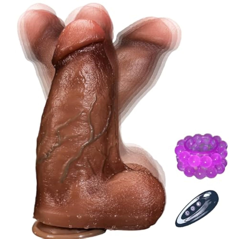 Realistic 3.15 Inch Diameter Large Thick Silicone Dildo Vibrator with Remote Control for Women, 3 Quick Rotation & 9 Vibration Modes, Suction Cup and G Spot Anal Sex Toy