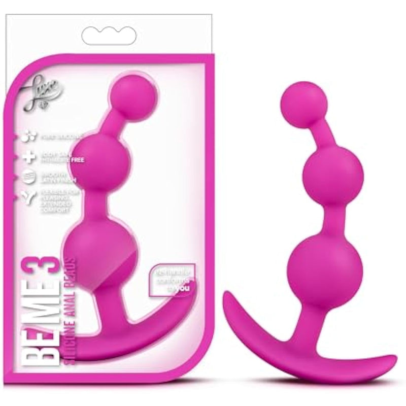 Luxe Be Me 3 - Platinum Cured Puria Silicone - Flexible Three Bead Anal Butt Plug - Ultrasilk Smooth Finish - Anchortech Base - Stayput Design Anal Plug - Sex Toy For Couples - Fuchsia