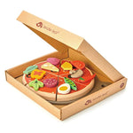 - Pizza Party - 6 Slices Of Realistic Pizza Toy Set With 12 Different Toppings, Kraft Card Take-Out Box Included - Pretend Play Food For Kids - 3+