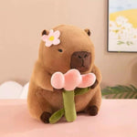 11.8 Inch Capybara Plush Toy Pillows With Happy Birthday Hat Bow Soft Capibara Stuffed Animals Plushies Toys Kids Party Decoration Gifts (Flower Style)