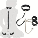 Bdsm Bondage Anal Hook, Neck To Wrist Adjustable Restraints Kit, Fetish Leather Restraints Kit Including Anal Trainer, Handcuffs & Chain Leash Collar, Sm Sex Toys Bed Games Accessories For Couples