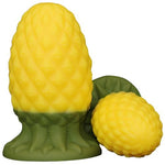 Pineapple Shape Silicone Yellow Round Large Anal Plug with Textures, Reusable Thick Butt Plud Anal Dildo with Suction Cup Adult Sex Toy for Men Women, S