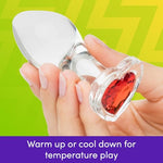 Heart Jeweled 3 inch Glass Butt Plug Sex Toy for Couples, Clear