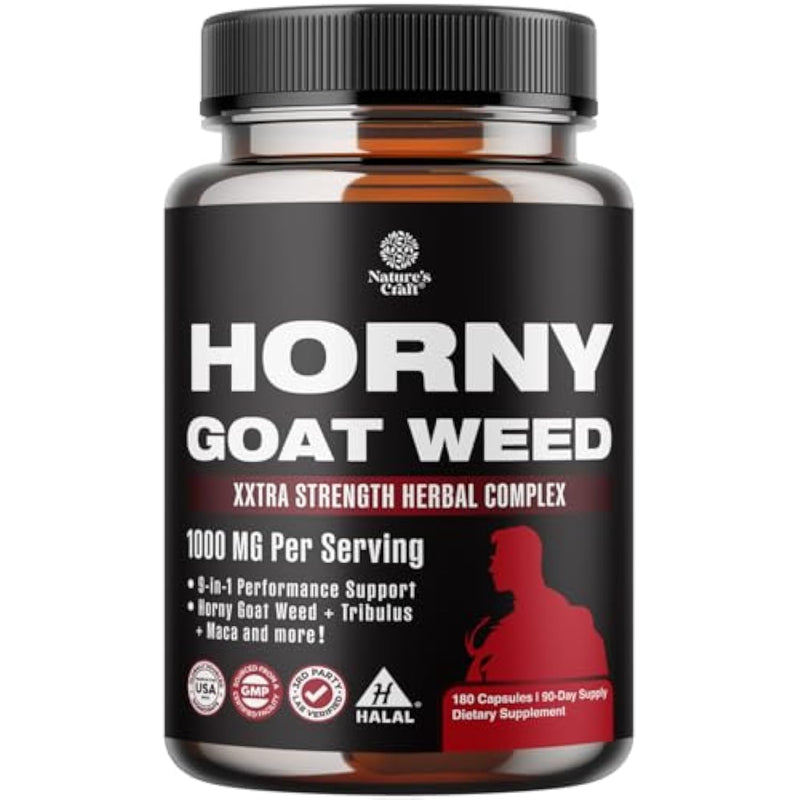 Horny Goat Weed For Men - Extra Strength Male Supplement With Black Maca Root, Tongkat Ali, Saw Palmetto & Panax Ginseng Extract For Stamina & Energy - 180 Capsules