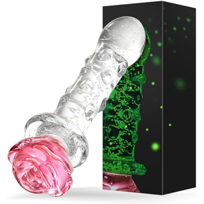 Glass Dildo Glass Butt Plug - Crystal Glass Wand Dildo Penis With Stimulating Beads, 6.18 Inch Anal Plugs Glow In The Dark Rose Sex Toy, Prostate Massager Adult Sex Toys For Men Women Lesbian Couples
