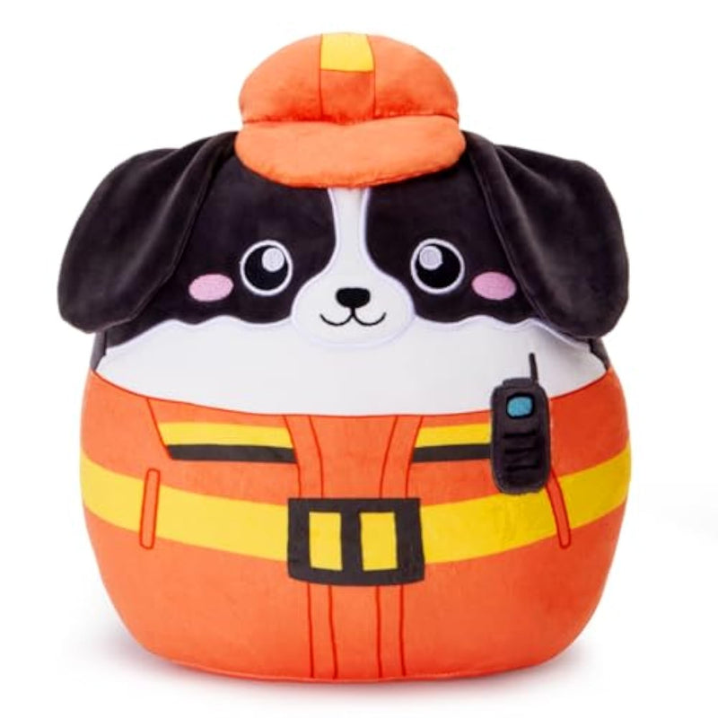 14'' Dog Plush Pillow Puppy Stuffed Animal Toy Cute Soft Plushie Dog With Firefighter Uniform Huggable Toy Plush Birthday Gifts For Kids, Girls, Boys
