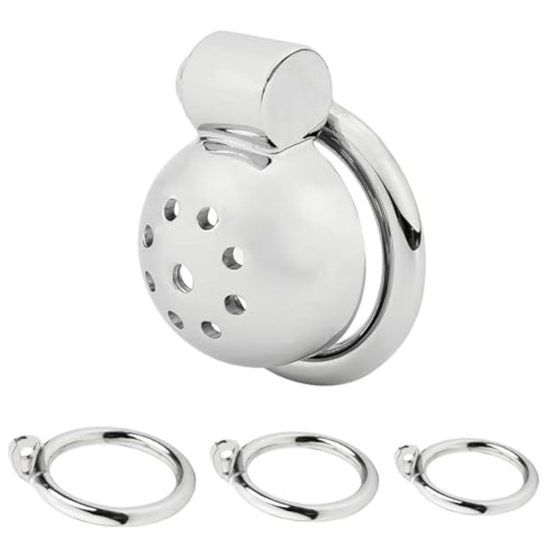 Metal Male Penis Chastity Device Belt With Small Cage Padlock Set?Silver?