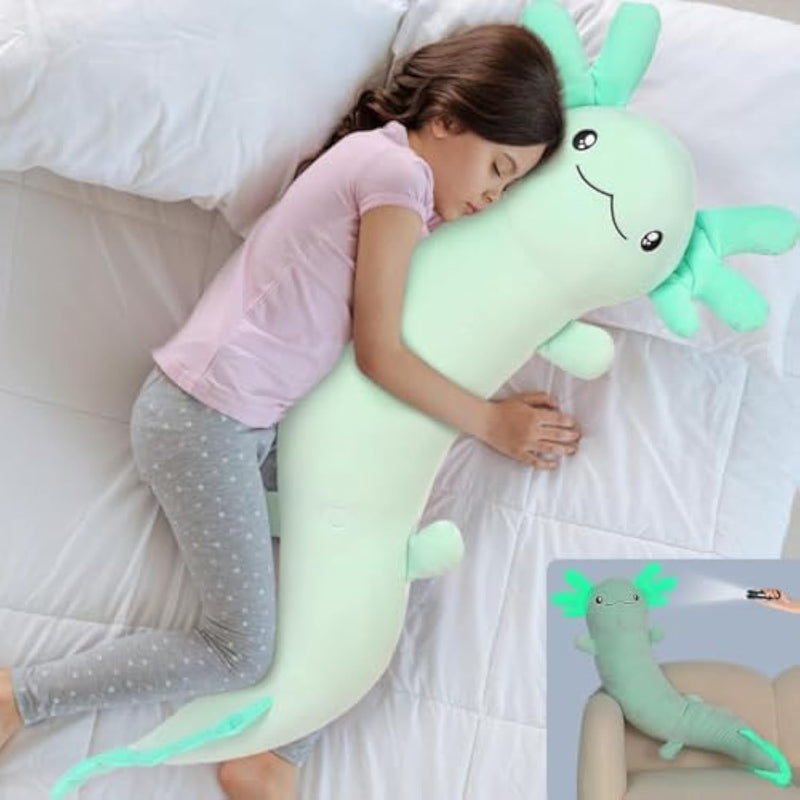 Giant Axolotl Plush Stuffed Animal,Big Axolotl Plush Pillow Toy For Kids Girl Boy,Jumbo Stuffed Salamander Body Pillow Toy Glow In The Dark, Holiday Birthday Party Decor Green