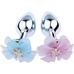 Adult Metal Anal Plug Flower Base Butt Plug Simulated Large Petal Bud Stainless Steel Anal Plug Set(Pink)