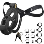 Male Chastity Cage With Elastic Belt & Invisible Lock - 4 Ball Ring Sizes, Ultralight Large Penis Cage For Comfort Fit Long Term Wear(S-70Mm) [Black] - Bdsm Gear, Bondage Sex Toys Accessories For Men