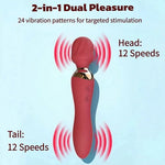 2-in-1 Dual-Ended Vibrator for Women – G-Spot & Clitoral Stimulator, 24 Modes Wand Massager, Quiet, Rechargeable, Waterproof, Soft Silicone, Sex Toy for Solo & Couples (Red)