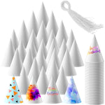 100 Pcs White DIY Party Cone Hats with Rope for Kids & Adults Craft Activities