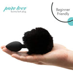 Fluffy Bunny Tail, Silicone Anal Butt Plug, Black Color, Adult Sex Toy, 45G