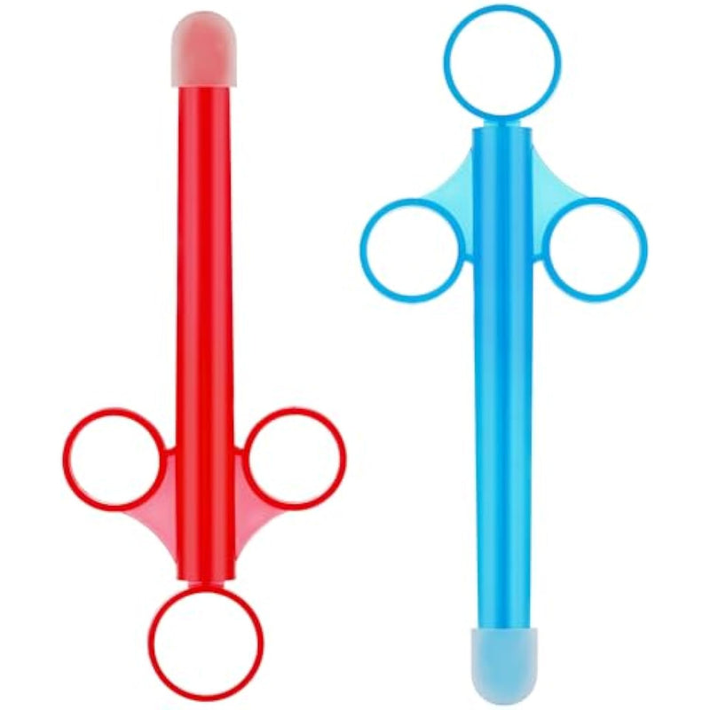 Lube Applicator For Women Man, 2Pcs Injector With 10Ml Scale Smooth Rounded Cap, Reusable, Easy To Clean (Blue-Red)