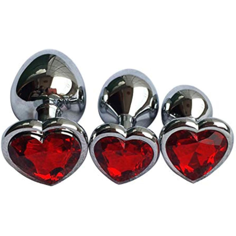 3Pcs Set Luxury Metal Butt Toys Heart Shaped Anal Trainer Jewel Butt Plug Kit S&M Adult Gay Anal Plugs Woman Men Sex Gifts Things For Beginners Couples Large/Medium/Small,Red