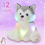 12'' Gray Light Up Husky Stuffed Animal Dog Floppy Led Plush Toy Puppy Night Lights Glow Pillow Birthday Festival For Kids Toddler Girls