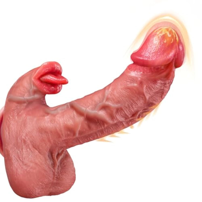 Thrusting Anal Dildo Vibrator Sex Toys - 8.5Inch Realistic Tongue Soft Silicone Suction Cup Dildos With 9 Vibrating & Thrusting Modes, Licking Vibrator For G-Spot Cilt Stimulation, Adult Toy For Women