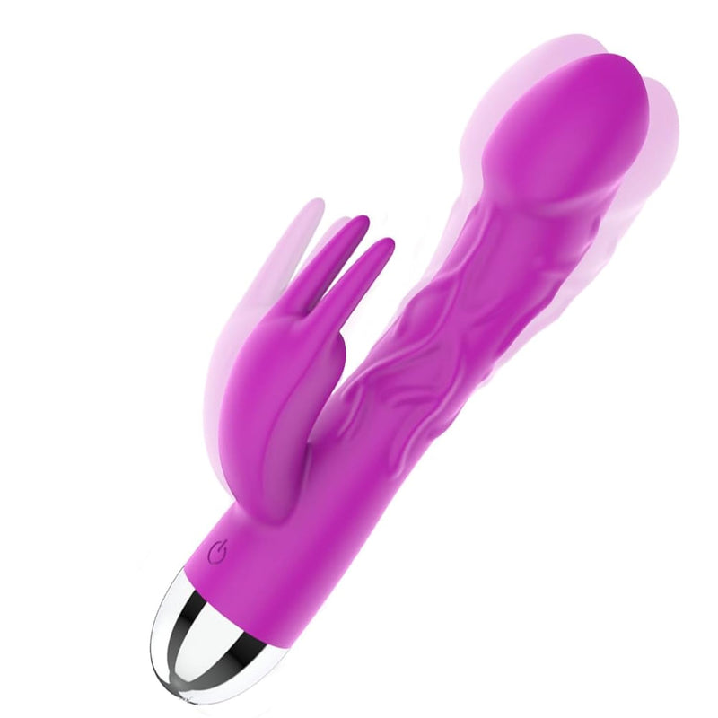 Silicone Rabbit Vibrator For Women Dual Head Vibration 10 Powerful Vibrating Modes Clitoral Stimulator Massager Aaa Battery (Not Included) Powered Waterproof Dildo For Couple Adult Sex Toy (Purple)