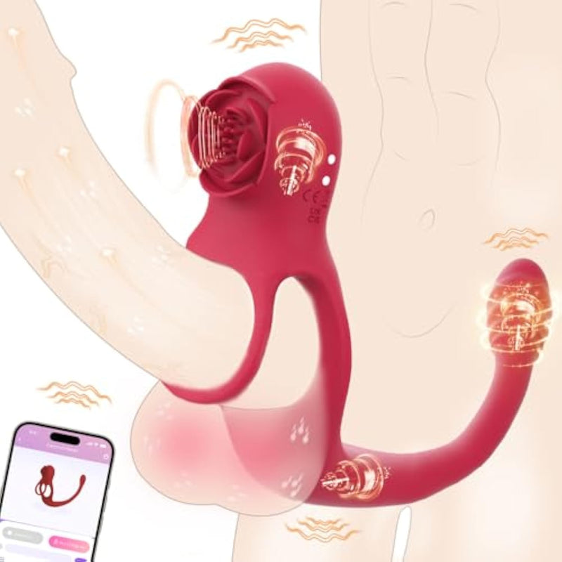 Vibrating Cock Ring Rose Sex Toys For Men, Penis Ring App Control Vibrator With Vibrating Butt Plug 10 Vibration Modes Couples Sex Toy Clit Stimulator Male Prostate Massager Adult Toys For Men Women