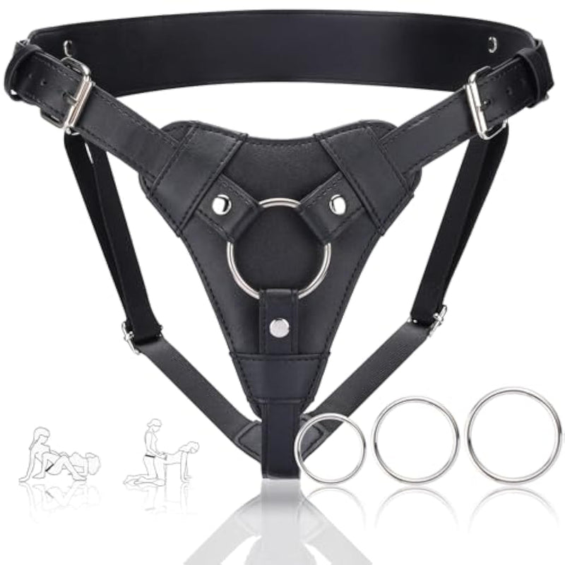 Strap On Dildo Harness,Adult Sex Toys For Women Men,Lesbian Gay Couple Vaginal Anal Play, Suitable For Beginners,Adjustable Strap On With 3 Metal Rings Can Be Pegging To Most Dildos