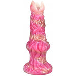 Medium Size Dragon Colorful Monster Silicone Dildo Anal Plug Soft Flexible Alien Style Knotty Fantasy (Rose-Red)
