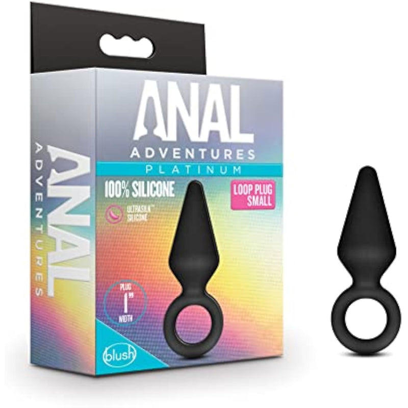 Anal Adventures Platinum Ultrasilk Silicone Retrieval Ring - Small Beginners Training 3 Inch Butt Plug Adult Toy - Latex And Phthalate Free - Sex Toys For Women Men Couples - Black