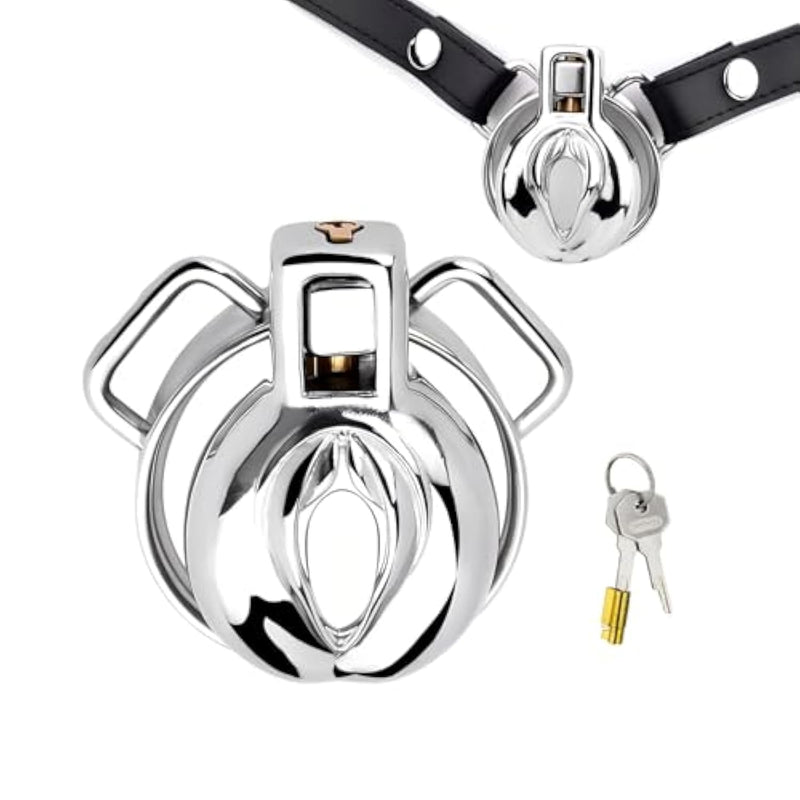 Sissy Chastity Cage With Leash And Invisible Lock Male Cock Cage Made Of Stainless Steel Chastity Devices For Binding Men'S Penis Adult Sex Toys Metal Penis Lock (1.77In)