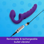 Realistic Vibrating Strapless Strap On Dildo for Women, Purple