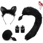 Cat Tail Anal Plug Cosplay Set, Fox Tail Butt Plug Sexy Cat Ear Hairpin Breast Pump Anal Stopper Tail Sex Toy For Adult Couples (Black)