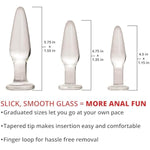 Adam And Eve Glass Anal Plug Set Of 3, Hypoallergenic Non Porous Butt Plugs, Smooth Tempered Borosilicate Glass For Backdoor Training And Temperature Play, Small Medium Large Sizes For Women And Men