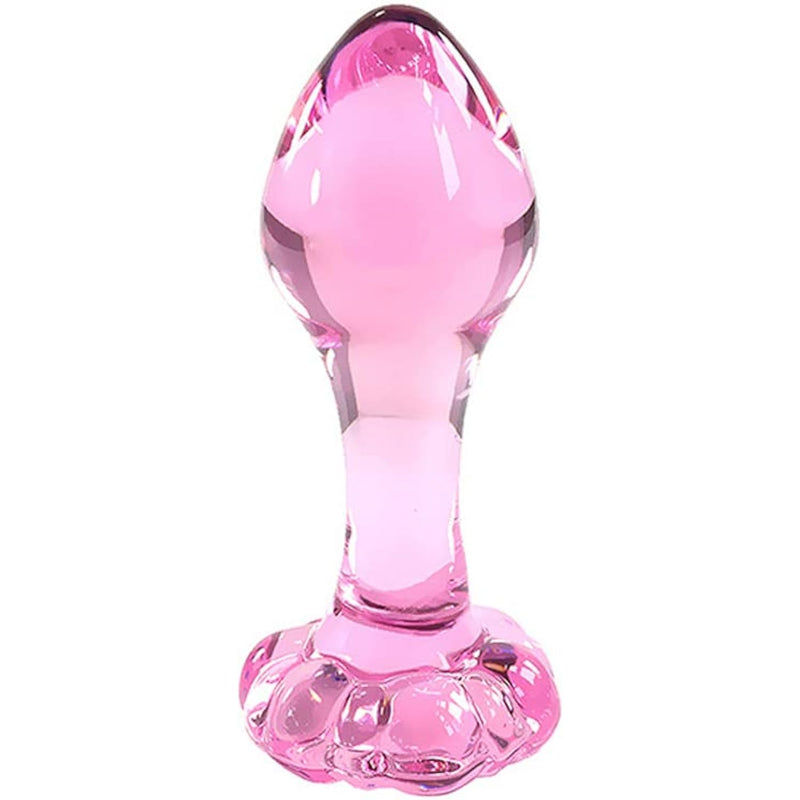 Flower Base Small Pink Glass Anal Plug Mini Crystal Butt Plug Sex Pleasure Wand Adult Sex Toy For Beginner Starter