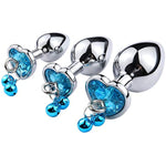 4Pcs Set Luxury Jewelry Design Bell Anal Butt Plugs With Traction Rope Heart Shaped Metal Butt Toys Anal Trainer Butt Plug Kit Sexy Toys For Couples And Adults (Blue)