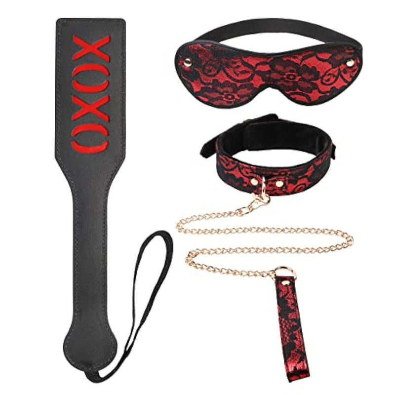 Lace Collar With Lead Set, Blindfold And Xoxo Spanking Paddle, For Adults Bdsm Restraint Sex Play Toys